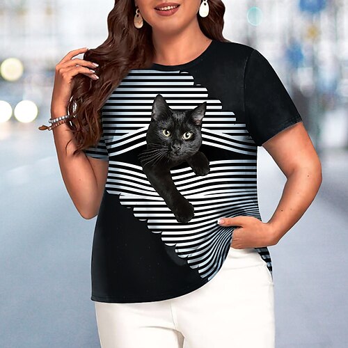Per donna maglietta Nero Pop art Gatto Stampa Manica corta Giornaliero Fine settimana Vintage Essenziale Rotonda Standard A strisce Gatto 3D Plus Size L
Per donna maglietta Nero Pop art Gatto Stampa Manica corta Giornaliero Fine settimana Vintage Essenziale Rotonda Standard A strisce Gatto 3D Plus Size L