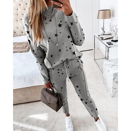Dame Genser Joggedress Buksesett Joggebukser Grunnleggende Grå Fritid / hverdag Grafisk Snorer Trykt mønster Crew-hals S M L XL XXL
Dame Genser Joggedress Buksesett Joggebukser Grunnleggende Grå Fritid / hverdag Grafisk Snorer Trykt mønster Crew-hals S M L XL XXL