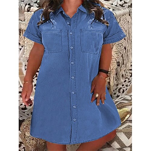 Dame Store størrelser Denimkjoler Uformell kjole Helfarge Midikjole Kortermet Knapp Lomme Skjortekrage Mote Daglig Blå Himmelblå Sommer Vår L XL XXL 3XL 4XL
Dame Store størrelser Denimkjoler Uformell kjole Helfarge Midikjole Kortermet Knapp Lomme Skjortekrage Mote Daglig Blå Himmelblå Sommer Vår L XL XXL 3XL 4XL