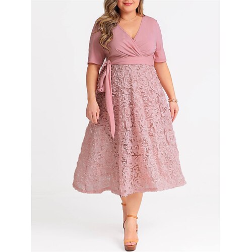 abito casual da donna plus size abito da festa con lacci abito da una linea abito midi tinta unita abito a mezza manica in pizzo con scollo a V abito estivo rosa da festa di moda
abito casual da donna plus size abito da festa con lacci abito da una linea abito midi tinta unita abito a mezza manica in pizzo con scollo a V abito estivo rosa da festa di moda
