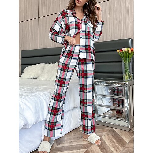 Dame Loungewear Sæt Gitter / Plaid Basale Afslappet Komfort Hjem Gade Daglig Bomuld Åndbart Knaphul Langærmet Skjorte Bukse Lomme Elastisk Talje Efterår Forår Rosenrød
Dame Loungewear Sæt Gitter / Plaid Basale Afslappet Komfort Hjem Gade Daglig Bomuld Åndbart Knaphul Langærmet Skjorte Bukse Lomme Elastisk Talje Efterår Forår Rosenrød