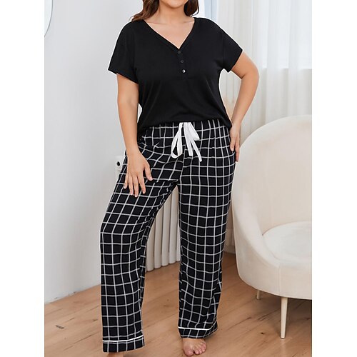 Per donna Plus Size loungewear Completi Griglia / Scacchi Colore puro Informale Comoda Morbido Interni Strada Da mare Poliestere Traspirante Spacco a V Manica corta Pantalone Vita elastica Primavera
Per donna Plus Size loungewear Completi Griglia / Scacchi Colore puro Informale Comoda Morbido Interni Strada Da mare Poliestere Traspirante Spacco a V Manica corta Pantalone Vita elastica Primavera