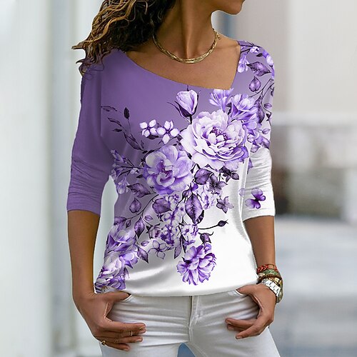 Mujer Camiseta Rosa Azul Piscina Morado Floral Estampado Manga Larga Festivos Fin de semana Básico Escote en Pico Regular Flor Pintura S
Mujer Camiseta Rosa Azul Piscina Morado Floral Estampado Manga Larga Festivos Fin de semana Básico Escote en Pico Regular Flor Pintura S