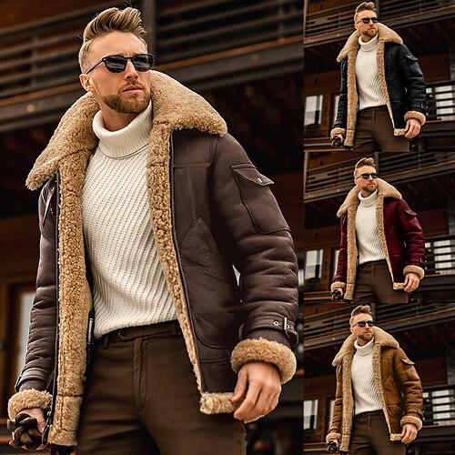 Herre Shearling Coat Vinterjakke Sherpa jakke Vinterfrakk Vindtett Varm Virksomhet Avslappet Daglig Glidelås Jakke Yttertøy Vinrød Brun kaffe
Herre Shearling Coat Vinterjakke Sherpa jakke Vinterfrakk Vindtett Varm Virksomhet Avslappet Daglig Glidelås Jakke Yttertøy Vinrød Brun kaffe