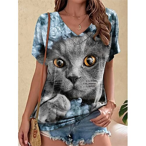 Damen T Shirt Grau Katze 3D Bedruckt Kurzarm Täglich Wochenende Basic V Ausschnitt Standard 3D Cat Farbe S
Damen T Shirt Grau Katze 3D Bedruckt Kurzarm Täglich Wochenende Basic V Ausschnitt Standard 3D Cat Farbe S