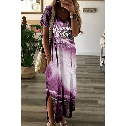 Dame Lang kjole Maxikjole Uformell kjole Print kjole Bokstaver Batikkfarget Fritid Moderne Feriereise Helg Lomme Delt Kortermet V-hals Kjole Løstsittende Blå Lilla Grønn Vår Sommer S M L XL XXL
Dame Lang kjole Maxikjole Uformell kjole Print kjole Bokstaver Batikkfarget Fritid Moderne Feriereise Helg Lomme Delt Kortermet V-hals Kjole Løstsittende Blå Lilla Grønn Vår Sommer S M L XL XXL