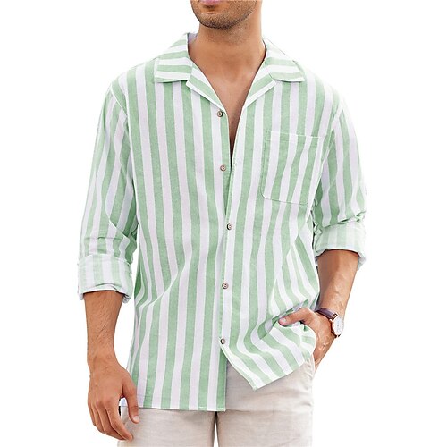 Per uomo camicia di lino Camicia estiva Camicia da spiaggia Blu Verde Blu scuro Manica lunga Strisce Collo ripiegabile Primavera estate Informale Giornaliero Abbigliamento Tasca frontale
Per uomo camicia di lino Camicia estiva Camicia da spiaggia Blu Verde Blu scuro Manica lunga Strisce Collo ripiegabile Primavera estate Informale Giornaliero Abbigliamento Tasca frontale