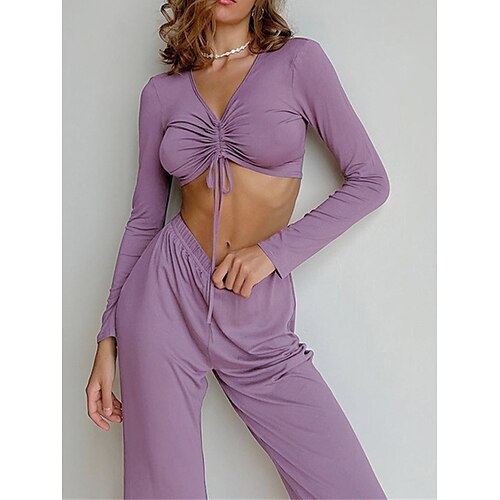 Dame Loungewear Sæt Ren farve Basale Afslappet Komfort Hjem Daglig Ferierejse Bomuld Åndbart V-strop Langærmet T-shirt Bukse Forår Sommer Lilla
Dame Loungewear Sæt Ren farve Basale Afslappet Komfort Hjem Daglig Ferierejse Bomuld Åndbart V-strop Langærmet T-shirt Bukse Forår Sommer Lilla