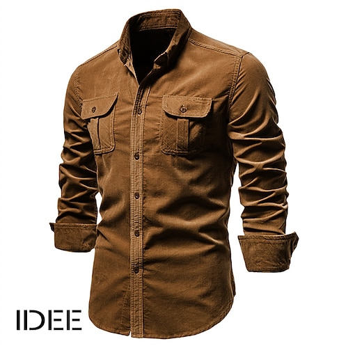 

Men's Overshirt Casual Shirt Button Up Shirt Solid Colored Turndown Green Blue Red Brown Navy Blue Outdoor Street Long Sleeve Button-Down Clothing Apparel Cotton Fashion Casual Soft Breathable