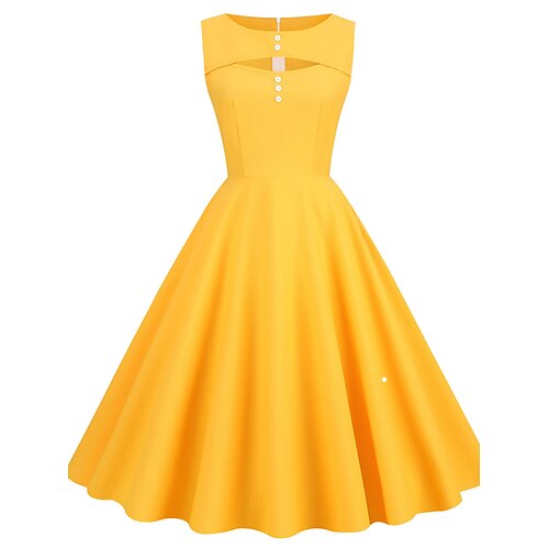 Dame Elegant Retro Rød Vintage kjole Midikjole utendørs Daglig Rynket Knapp Helfarge Crew-hals Ermeløs Normal Sommer Vår 2023 Gul S M L XL
Dame Elegant Retro Rød Vintage kjole Midikjole utendørs Daglig Rynket Knapp Helfarge Crew-hals Ermeløs Normal Sommer Vår 2023 Gul S M L XL