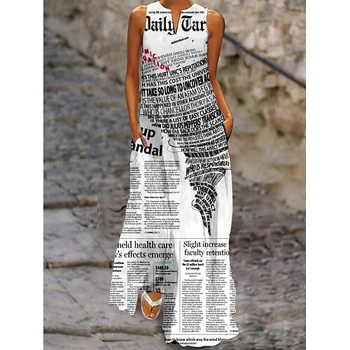 Dame Lang kjole Maxikjole Uformell kjole Swingkjole Print kjole Bokstaver Avis Årgang Fritid Feriereise Helg Lomme Trykt mønster Ermeløs V-hals Kjole Løstsittende Hvit Gul Blå Sommer Vår S M L XL XXL
Dame Lang kjole Maxikjole Uformell kjole Swingkjole Print kjole Bokstaver Avis Årgang Fritid Feriereise Helg Lomme Trykt mønster Ermeløs V-hals Kjole Løstsittende Hvit Gul Blå Sommer Vår S M L XL XXL