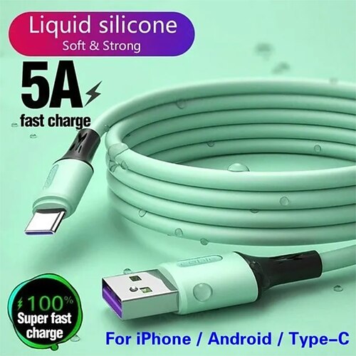 

New liquid silicone 5A USB charging data cable fast charging data cable for iPhone / Android / Type-C length (3.3 ft 1m /4.9 ft 1.5m / 6.6 ft 2m)