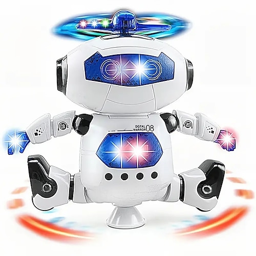 

Музыкальная прогулочная танцевальная игрушка-робот для детей, мигающие огни, вращение тела на 360° для малышей, мальчиков и девочек, забавная игрушечная фигурка (модель 1)