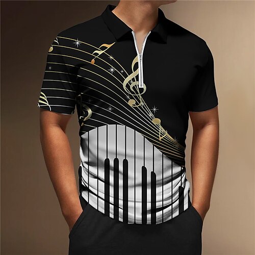 Herre Zip Polo POLO T-skjorte Golf skjorte Grafiske trykk Musikk Noter Aftæpning Hvit Rød Navyblå Blå Gull utendørs Gate Kort Erme Glidelås Trykt mønster Klær Mote Designer Fritid Pustende
Herre Zip Polo POLO T-skjorte Golf skjorte Grafiske trykk Musikk Noter Aftæpning Hvit Rød Navyblå Blå Gull utendørs Gate Kort Erme Glidelås Trykt mønster Klær Mote Designer Fritid Pustende