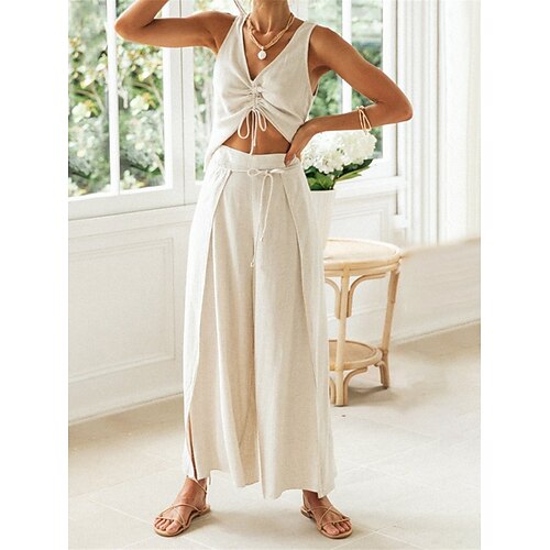 Dame lounge Sett Ren farge Enkel Fritid Komfort Hjem Daglig Feriereise Polyester Pustende V-splitt Ermeløs Singleter Bukse Sommer Vår Beige
Dame lounge Sett Ren farge Enkel Fritid Komfort Hjem Daglig Feriereise Polyester Pustende V-splitt Ermeløs Singleter Bukse Sommer Vår Beige