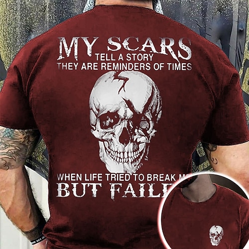 

Skull Mens 3D Shirt For My Scars Tell Story They Are Reminders Of Times | Green Summer Cotton | Graphic Prints Black Wine Navy Blue Tee Casual Style Men'S Blend Basic Modern Contemporary Short