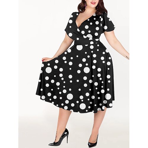 Dame Store størrelser Uformell kjole Polkadotter Midikjole Kortermet Trykt mønster V-hals Romantikk Stevnemøte Svart Rød Sommer Vår L XL XXL 3XL 4XL
Dame Store størrelser Uformell kjole Polkadotter Midikjole Kortermet Trykt mønster V-hals Romantikk Stevnemøte Svart Rød Sommer Vår L XL XXL 3XL 4XL