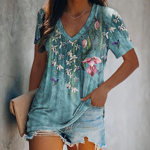 T shirt Tee Femme Rose Claire bleu marine Bleu Floral Imprimer Manche Courte Vacances Fin de semaine basique Col V Normal Standard Fleur Peinture S
T shirt Tee Femme Rose Claire bleu marine Bleu Floral Imprimer Manche Courte Vacances Fin de semaine basique Col V Normal Standard Fleur Peinture S