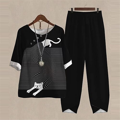 Dame Pyjamas Pyjamas top og bukser Sæt Kat Stribe Mode Afslappet Blødt Hjem Daglig Seng Polyester Åndbart Rund hals Halvlange ærmer T-shirt Bukse Sommer Forår Sort
Dame Pyjamas Pyjamas top og bukser Sæt Kat Stribe Mode Afslappet Blødt Hjem Daglig Seng Polyester Åndbart Rund hals Halvlange ærmer T-shirt Bukse Sommer Forår Sort