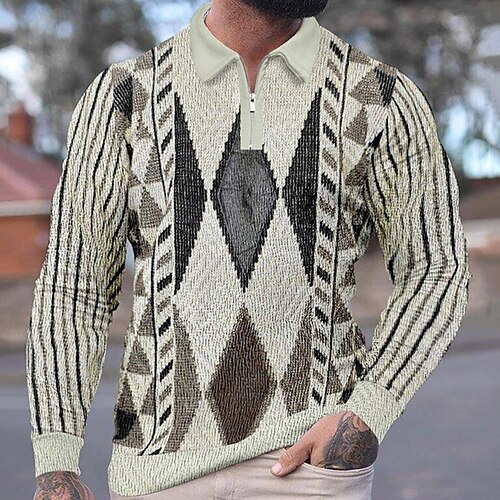 Herre POLO Trøje Zip Polo Golftrøje Grafiske tryk Årgang Geometri Aftæpning Beige udendørs Gade Langærmet Lynlås Trykt mønster Tøj Mode Gade Designer Blødt
Herre POLO Trøje Zip Polo Golftrøje Grafiske tryk Årgang Geometri Aftæpning Beige udendørs Gade Langærmet Lynlås Trykt mønster Tøj Mode Gade Designer Blødt