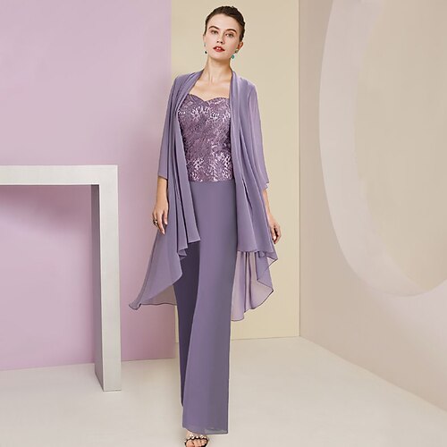 Buksedrakt 3 -delt drakt Kjole til brudens mor Formell Bryllupsgjest Elegant Firkantet hals Gulvlengde Chiffon Blonder Ermeløs Jakke kjoler med Appliqué 2023
Buksedrakt 3 -delt drakt Kjole til brudens mor Formell Bryllupsgjest Elegant Firkantet hals Gulvlengde Chiffon Blonder Ermeløs Jakke kjoler med Appliqué 2023