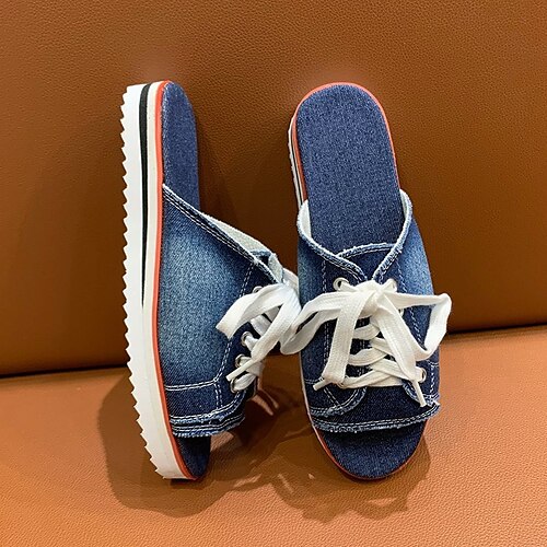 Dame Tøfler Udendørs hjemmesko Flade hæle Åben Tå Afslappet Denim Snøre Mørkeblå Lyseblå Grå
Dame Tøfler Udendørs hjemmesko Flade hæle Åben Tå Afslappet Denim Snøre Mørkeblå Lyseblå Grå