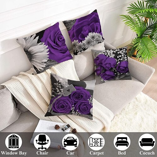 Funda de almohada de doble cara de rosa púrpura, funda de cojín cuadrada decorativa suave de 4 piezas, funda de almohada para dormitorio, sala de estar, sofá, silla
Funda de almohada de doble cara de rosa púrpura, funda de cojín cuadrada decorativa suave de 4 piezas, funda de almohada para dormitorio, sala de estar, sofá, silla