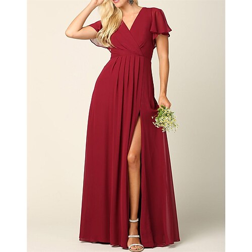 A-linje Brudepigekjole V-hals Kortærmet Elegant Gulvlang Chiffon med Opdelt front / Ruche 2022
A-linje Brudepigekjole V-hals Kortærmet Elegant Gulvlang Chiffon med Opdelt front / Ruche 2022
