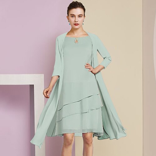 Spezzato Linea-A Abito da cerimonia per signora Formale Invitati del matrimonio Elegante Girocollo Al ginocchio Chiffon Manica a 3/4 con A balze 2023
Spezzato Linea-A Abito da cerimonia per signora Formale Invitati del matrimonio Elegante Girocollo Al ginocchio Chiffon Manica a 3/4 con A balze 2023
