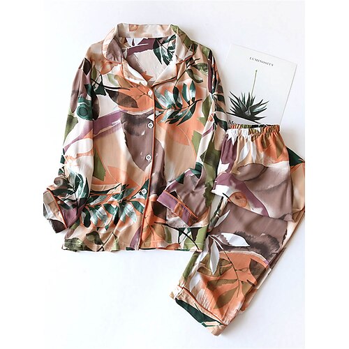 Dame Pyjamas Pyjamas topp og bukse Sett Blomsternål i krystall Blader Enkel Fritid Myk Hjem Daglig Seng Bomull Pustende Knaphul Langermet Skjorte Bukse Elastisk midje Sommer Vår Hvit Gul
Dame Pyjamas Pyjamas topp og bukse Sett Blomsternål i krystall Blader Enkel Fritid Myk Hjem Daglig Seng Bomull Pustende Knaphul Langermet Skjorte Bukse Elastisk midje Sommer Vår Hvit Gul
