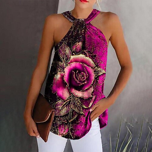 Mujer Camiseta sin mangas Azul Piscina Morado Verde Trébol Floral Estampado Sin Mangas Casual Festivos Básico Cuello halter Regular Flor S
Mujer Camiseta sin mangas Azul Piscina Morado Verde Trébol Floral Estampado Sin Mangas Casual Festivos Básico Cuello halter Regular Flor S