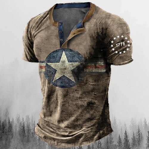 

Men's Henley Shirt Tee Graphic Star Henley Clothing Apparel 3D Print Outdoor Casual Short Sleeve Print Button-Down Fashion Designer Comfortable