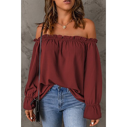 Women's Shirt Black White Pink Plain Backless Lettuce Trim Long Sleeve Party Work Bohemian Style Elegant Off Shoulder S
Women's Shirt Black White Pink Plain Backless Lettuce Trim Long Sleeve Party Work Bohemian Style Elegant Off Shoulder S