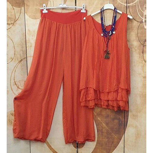Dame Pyjamas Pyjamas top og bukser Sæt Ren farve Mode Afslappet Blødt Hjem Daglig Seng Polyester Åndbart Rund hals Uden ærmer Strop Top Bukse Sommer Forår Orange
Dame Pyjamas Pyjamas top og bukser Sæt Ren farve Mode Afslappet Blødt Hjem Daglig Seng Polyester Åndbart Rund hals Uden ærmer Strop Top Bukse Sommer Forår Orange
