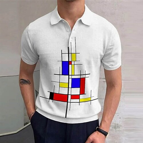Herre POLO T-skjorte Golf skjorte Grafiske trykk Geometri Aftæpning Hvit Beige utendørs Gate Kort Erme Knapp ned Trykt mønster Klær Sport Mote Gatemote Designer
Herre POLO T-skjorte Golf skjorte Grafiske trykk Geometri Aftæpning Hvit Beige utendørs Gate Kort Erme Knapp ned Trykt mønster Klær Sport Mote Gatemote Designer