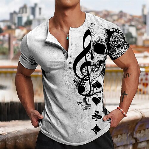 Herre Henley-skjorte T-Shirts Grafisk Musiknoter Dødningehoveder Henley Tøj 3D-udskrivning udendørs Afslappet Kortærmet Knap ned Trykt mønster Mode Designer Bekvem
Herre Henley-skjorte T-Shirts Grafisk Musiknoter Dødningehoveder Henley Tøj 3D-udskrivning udendørs Afslappet Kortærmet Knap ned Trykt mønster Mode Designer Bekvem