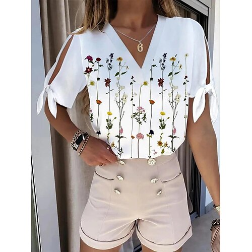 Mulheres Camisa Social Blusa Branco Azul Floral Com Corte Imprimir Manga Curta Casual Básico Decote V Padrão Tema Flores S
Mulheres Camisa Social Blusa Branco Azul Floral Com Corte Imprimir Manga Curta Casual Básico Decote V Padrão Tema Flores S