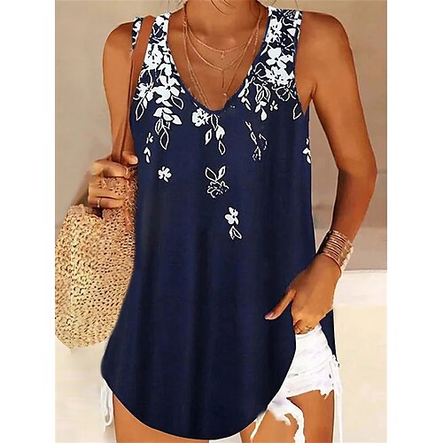 

Women's Tank Top Camis Floral Casual Pink Blue Sky Blue Print Sleeveless V Neck Regular Fit