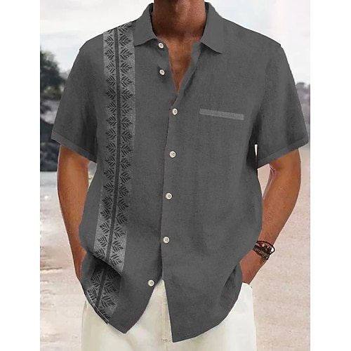

Men's Button Up Shirt Casual Shirt Summer Shirt Beach Shirt Leaf Graphic Prints Lapel Red Blue Green Dark Gray Casual Daily Short Sleeve Print Front Pocket Clothing Apparel Cotton And Linen Fashion