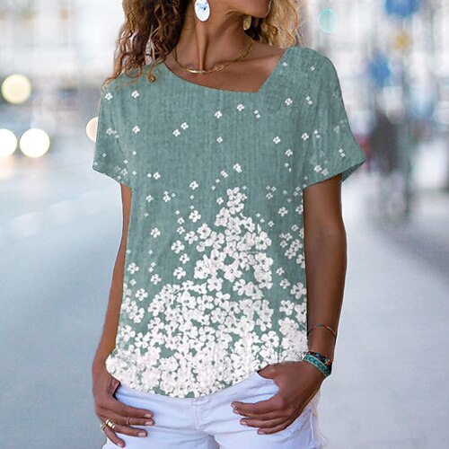 Mulheres Camiseta Azul Roxo Verde Floral Imprimir Manga Curta Feriado Final de semana Básico Decote V Padrão Tema Flores Pintura S
Mulheres Camiseta Azul Roxo Verde Floral Imprimir Manga Curta Feriado Final de semana Básico Decote V Padrão Tema Flores Pintura S