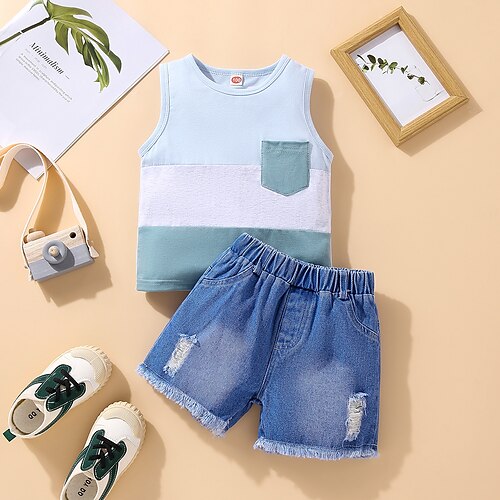 2 pezzi Bambino Da ragazzo T-shirt e pantaloncini Vestito Color Block Senza maniche Girocollo Impostare Esterno Di tendenza Giornaliero Estate Primavera 3-7 anni Azzurro
2 pezzi Bambino Da ragazzo T-shirt e pantaloncini Vestito Color Block Senza maniche Girocollo Impostare Esterno Di tendenza Giornaliero Estate Primavera 3-7 anni Azzurro