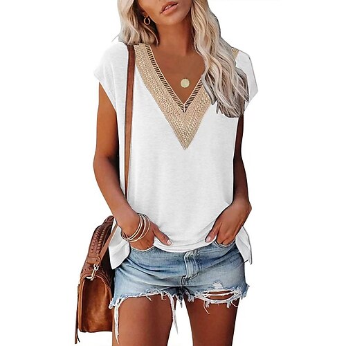 Dame T-shirt Hvide øje -toppe Militærgrøn Sort Hvid Vanlig Blonder Kortærmet Daglig Weekend Basale V-hals Normal S
Dame T-shirt Hvide øje -toppe Militærgrøn Sort Hvid Vanlig Blonder Kortærmet Daglig Weekend Basale V-hals Normal S