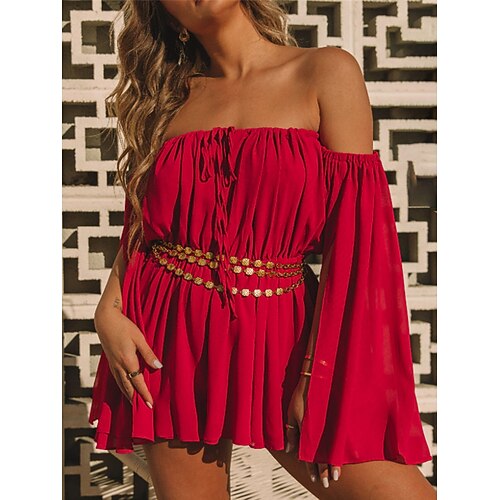 Per donna Tute A pieghe Con balze Tinta unica Senza spalline Streetwear Strada Giornaliero Standard Manica lunga Manica del polsino svasato Nero Rosso S M L Estate
Per donna Tute A pieghe Con balze Tinta unica Senza spalline Streetwear Strada Giornaliero Standard Manica lunga Manica del polsino svasato Nero Rosso S M L Estate