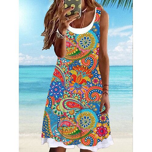 Dame Afslappet påklædning Sommerkjole Tank Top Kjole Grafisk Blomstret falske to stykker Trykt mønster U-hals Midikjole Mode Klassisk Daglig Ferie Uden ærmer Regulær Regnbue Grå Sommer Forår S M L XL
Dame Afslappet påklædning Sommerkjole Tank Top Kjole Grafisk Blomstret falske to stykker Trykt mønster U-hals Midikjole Mode Klassisk Daglig Ferie Uden ærmer Regulær Regnbue Grå Sommer Forår S M L XL