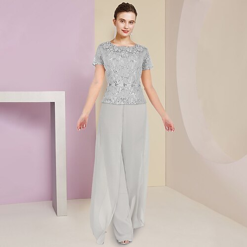 Todelt Pantsuit Kjole til brudens mor Formel Elegant Scoop hals Gulvlang Chiffon Blondelukning Kortærmet med Paillette 2023
Todelt Pantsuit Kjole til brudens mor Formel Elegant Scoop hals Gulvlang Chiffon Blondelukning Kortærmet med Paillette 2023