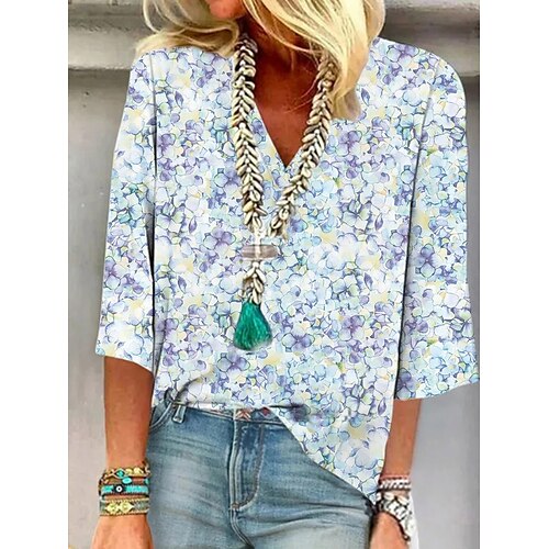 Mujer Camisa Blusa Blanco Azul Marino Morado Floral Estampado Manga 3/4 Festivos Fin de semana Básico Escote en Pico Regular Flor S
Mujer Camisa Blusa Blanco Azul Marino Morado Floral Estampado Manga 3/4 Festivos Fin de semana Básico Escote en Pico Regular Flor S
