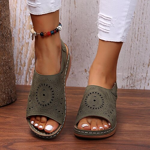 Mulheres Saltos Sandálias Sandálias Anabela Ao ar livre Vazado Salto Plataforma Peep Toe Casual Couro Sintético Velcro Côr Sólida Azul Marron Verde
Mulheres Saltos Sandálias Sandálias Anabela Ao ar livre Vazado Salto Plataforma Peep Toe Casual Couro Sintético Velcro Côr Sólida Azul Marron Verde