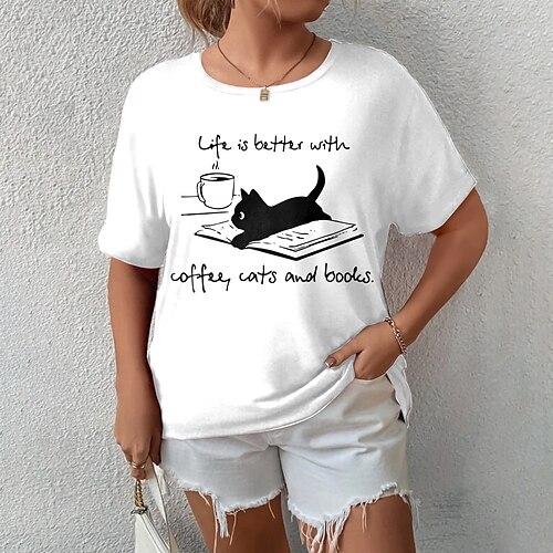 Per donna maglietta Nero Bianco Giallo Gatto Stampa Manica corta Informale Fine settimana Essenziale Rotonda Standard Cotone Life Is Better With Coffee Cats And Books Gatto Pittura Plus Size L
Per donna maglietta Nero Bianco Giallo Gatto Stampa Manica corta Informale Fine settimana Essenziale Rotonda Standard Cotone Life Is Better With Coffee Cats And Books Gatto Pittura Plus Size L