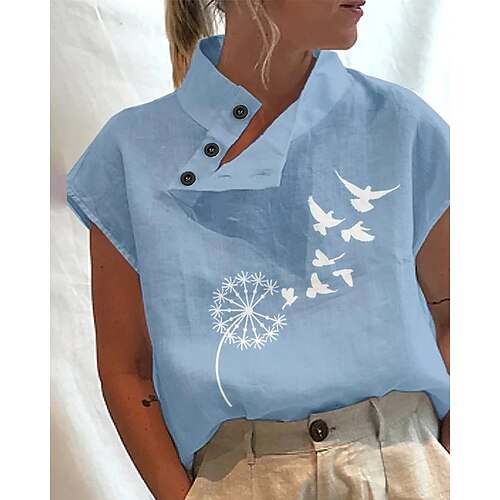 Women's Shirt Blouse Blue Dandelion Button Print Short Sleeve Casual Holiday Basic Standing Collar Regular Floral S
Women's Shirt Blouse Blue Dandelion Button Print Short Sleeve Casual Holiday Basic Standing Collar Regular Floral S