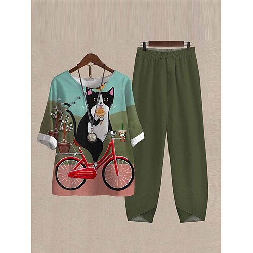 Dame Pyjamas Pyjamas topp og bukse Sett Dyr Katt Mote Fritid Myk Hjem Daglig Seng Polyester Pustende Crew-hals Halvlange ermer T skjorte Bukse Sommer Vår Grønn
Dame Pyjamas Pyjamas topp og bukse Sett Dyr Katt Mote Fritid Myk Hjem Daglig Seng Polyester Pustende Crew-hals Halvlange ermer T skjorte Bukse Sommer Vår Grønn